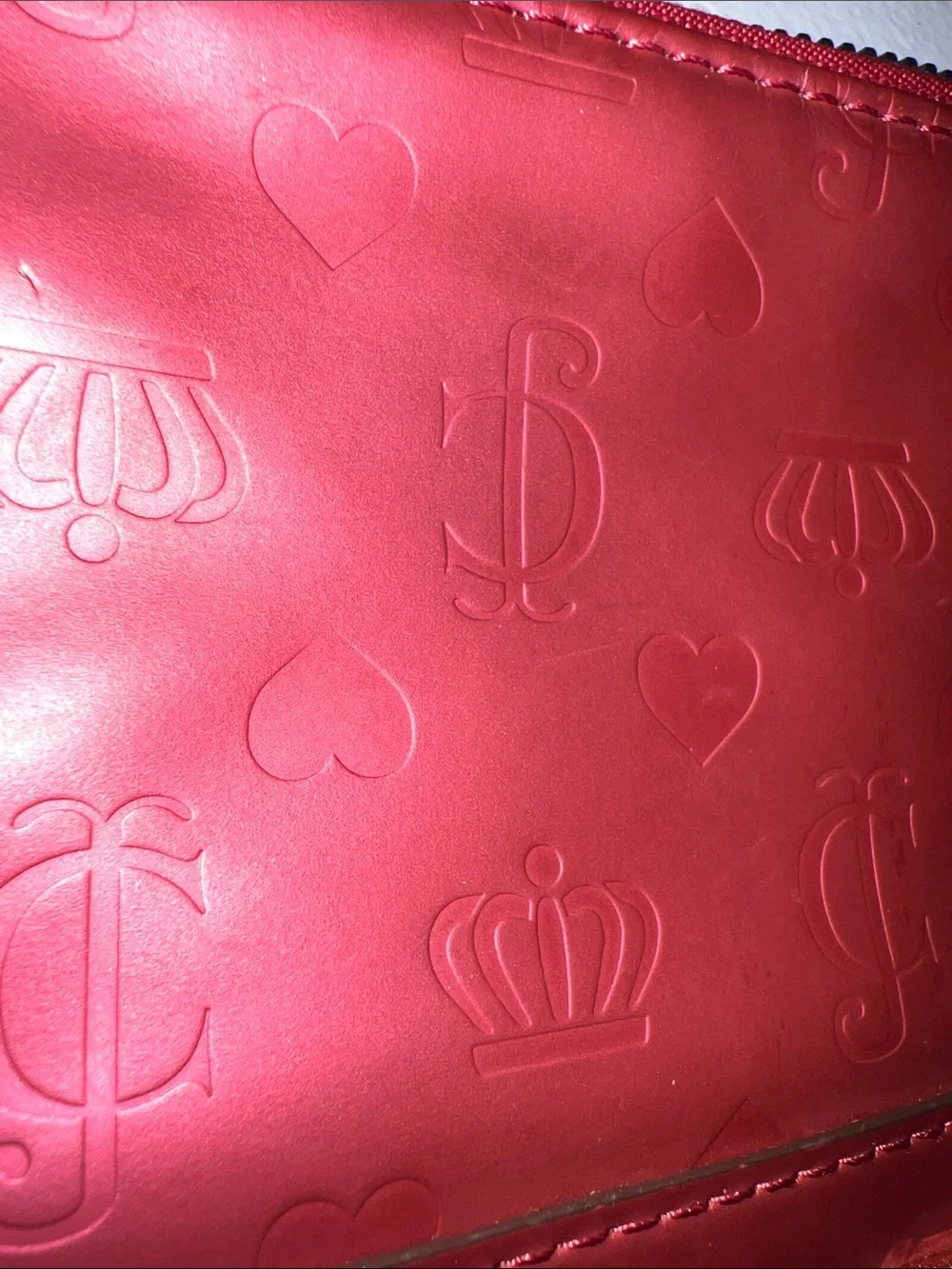 Juicy Couture Red Embossed Satin Wristlet Clutch with Gold Hardware